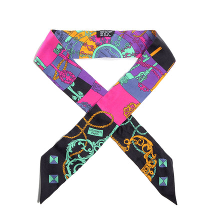 Hermes Silk Tours de Cles Twilly Noir Fuchsia Vert 1 of 7