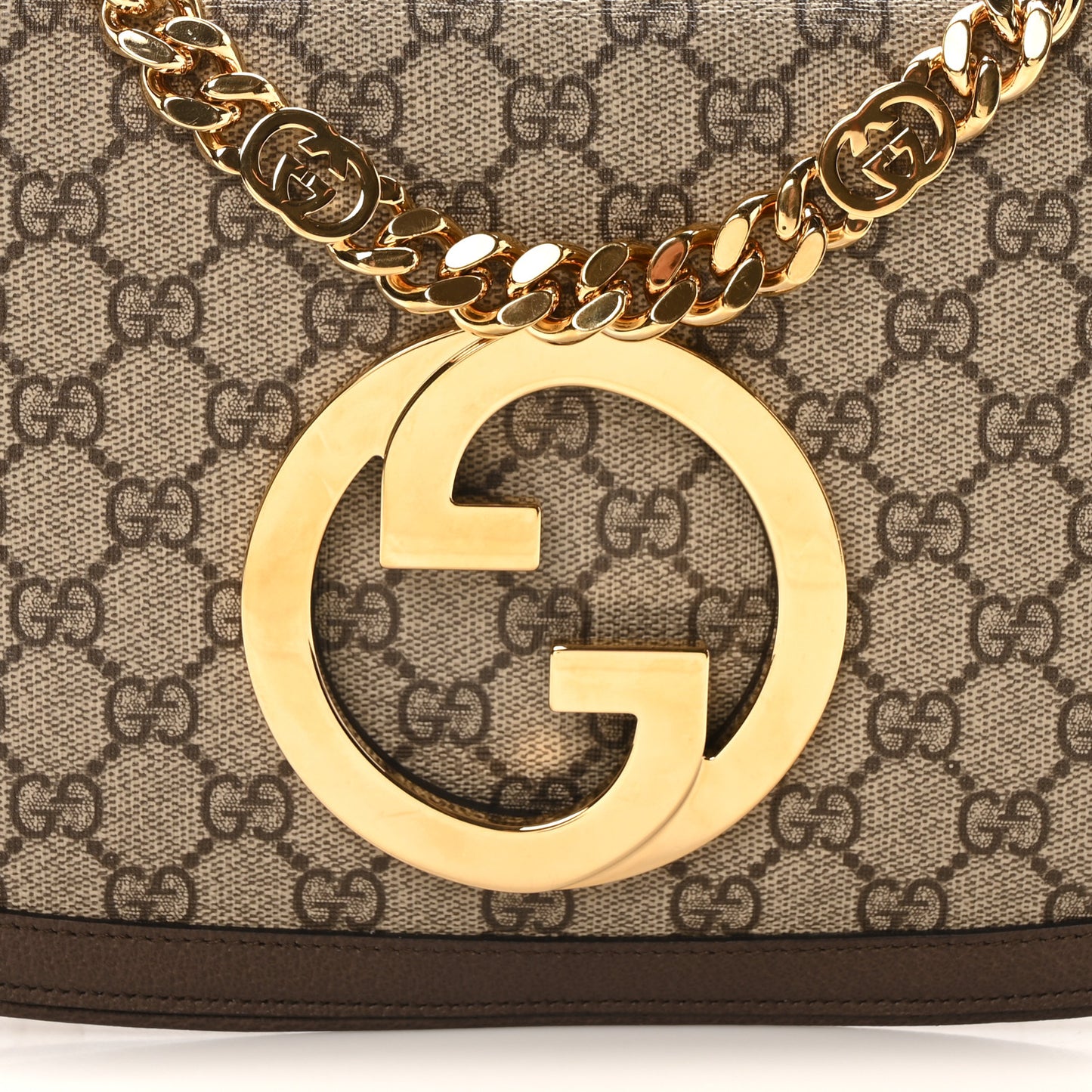 GG Supreme Monogram Textured Dollar Calfskin Blondie Chain Shoulder Flap Bag Beige Ebony New Acero