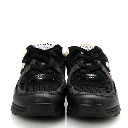 Chanel Mesh Suede Grained Calfskin Womens CC Sneakers 36.5 Black White 3 of 10