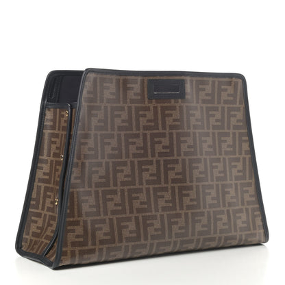 Fendi Glazed Fabric Vitello Century FF 1974 Stamp Patch Medium Peekaboo Defender Cover Mogano Panna Black 2 of 13