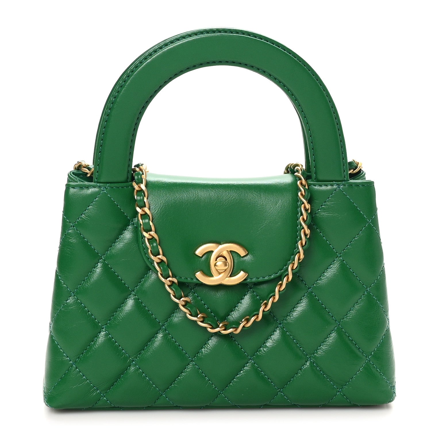 Chanel Shiny Aged Calfskin Quilted Nano Kelly Shopper Green 1 of 11