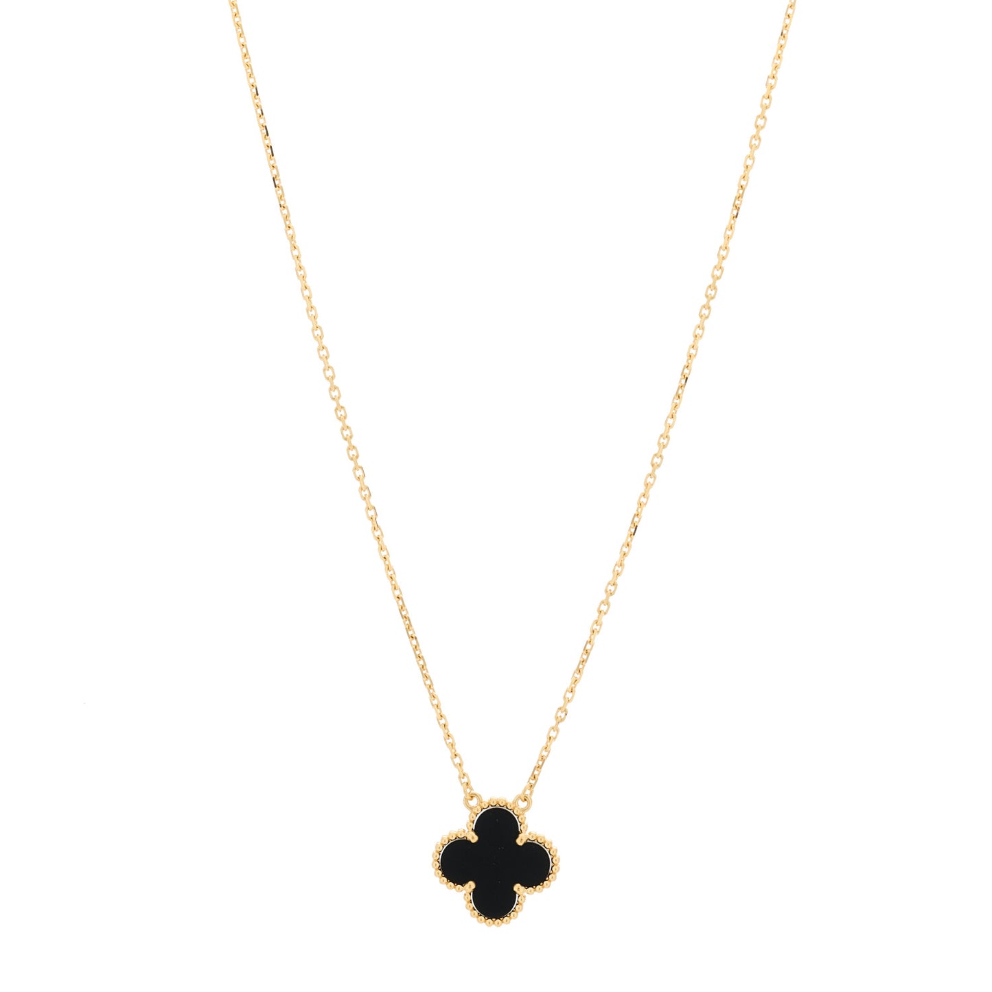 18K Yellow Gold Black Onyx Vintage Alhambra Pendant Necklace