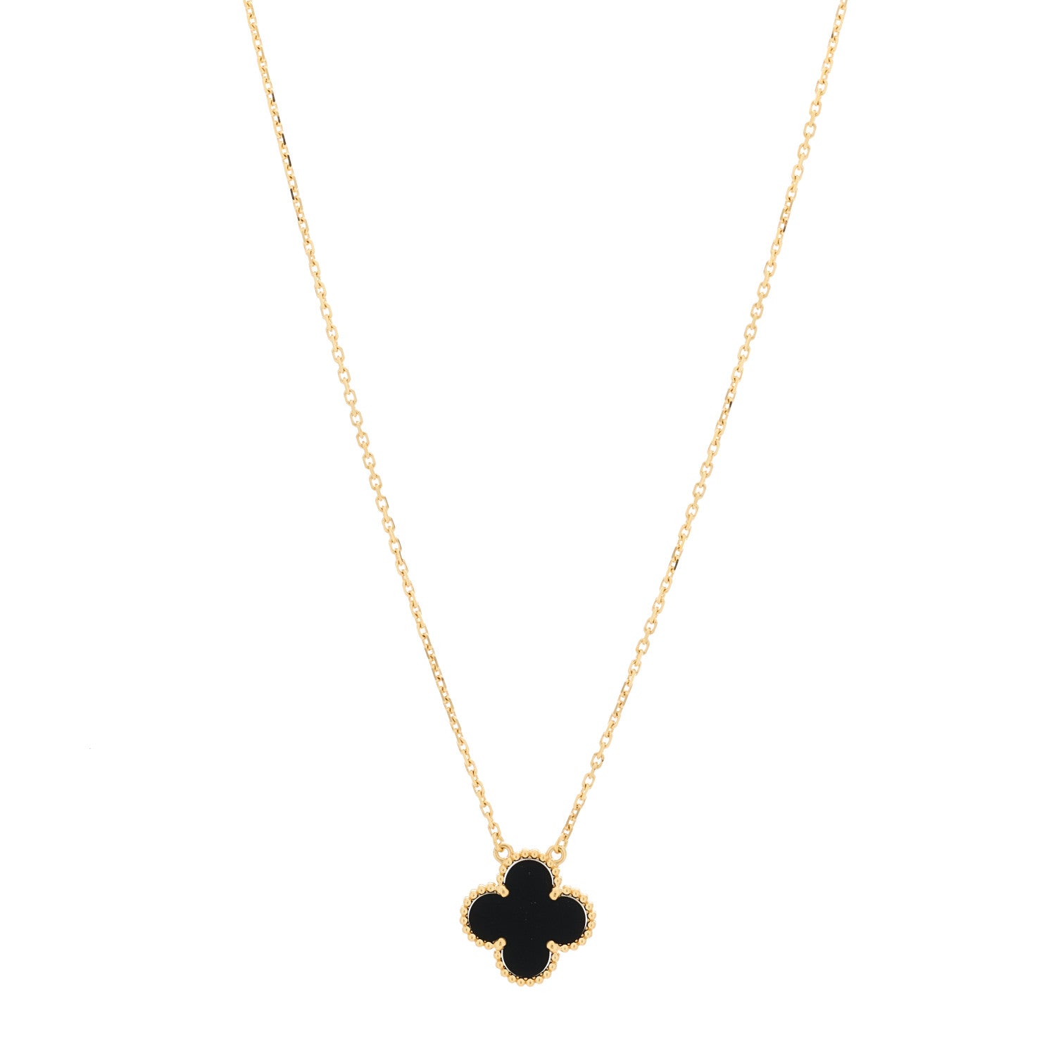 Van Cleef & Arpels 18K Yellow Gold Black Onyx Vintage Alhambra Pendant Necklace 1 of 6