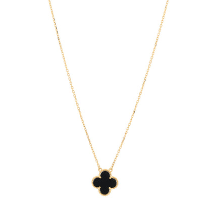 Van Cleef & Arpels 18K Yellow Gold Black Onyx Vintage Alhambra Pendant Necklace 1 of 6