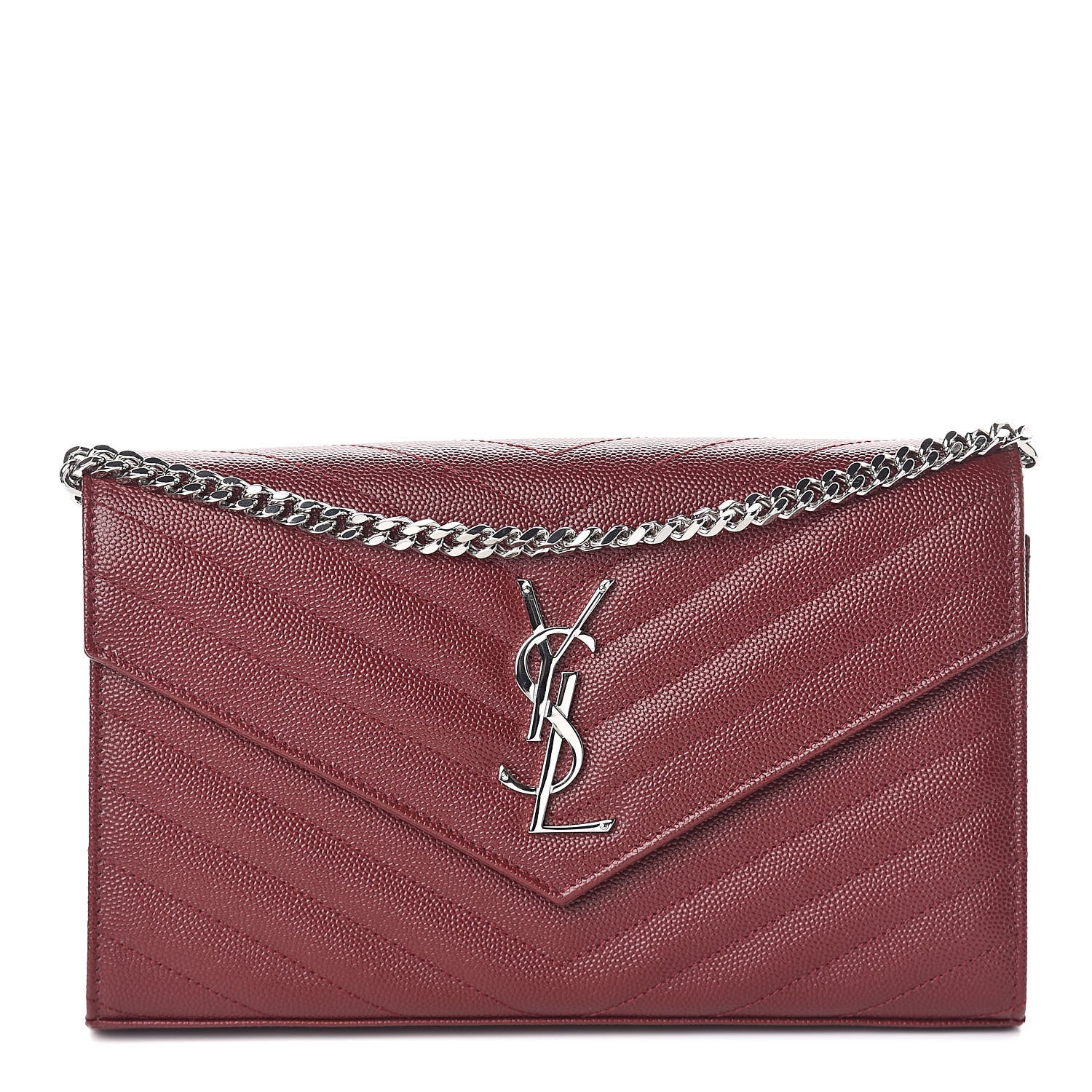 Saint Laurent Grain De Poudre Matelasse Chevron Monogram Chain Wallet Palissandre 1 of 8