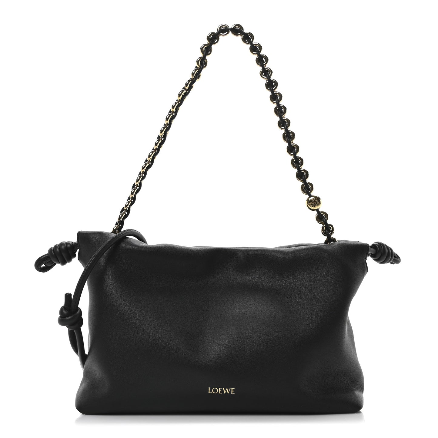 Mellow Nappa Medium Donut Chain Flamenco Knot Clutch Black