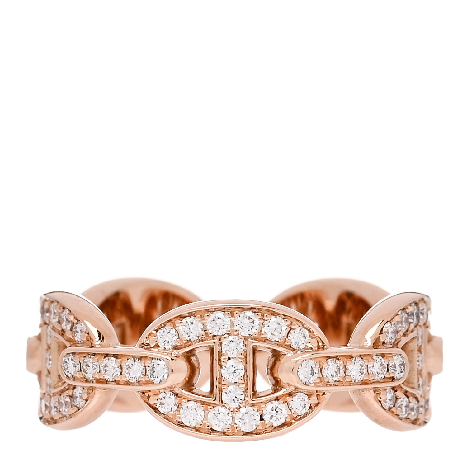 Hermes 18K Rose Gold Diamond PM d'Ancre Enchainee Ring 52 6 3 of 9