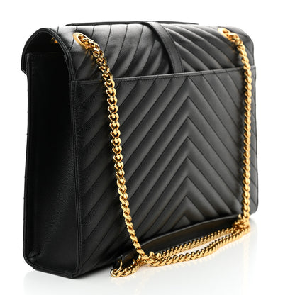 Saint Laurent Grain De Poudre Matelasse Chevron Large Monogram Satchel Black 2 of 10