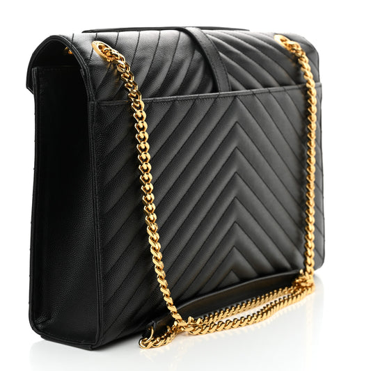 Grain De Poudre Matelasse Chevron Large Monogram Satchel Black