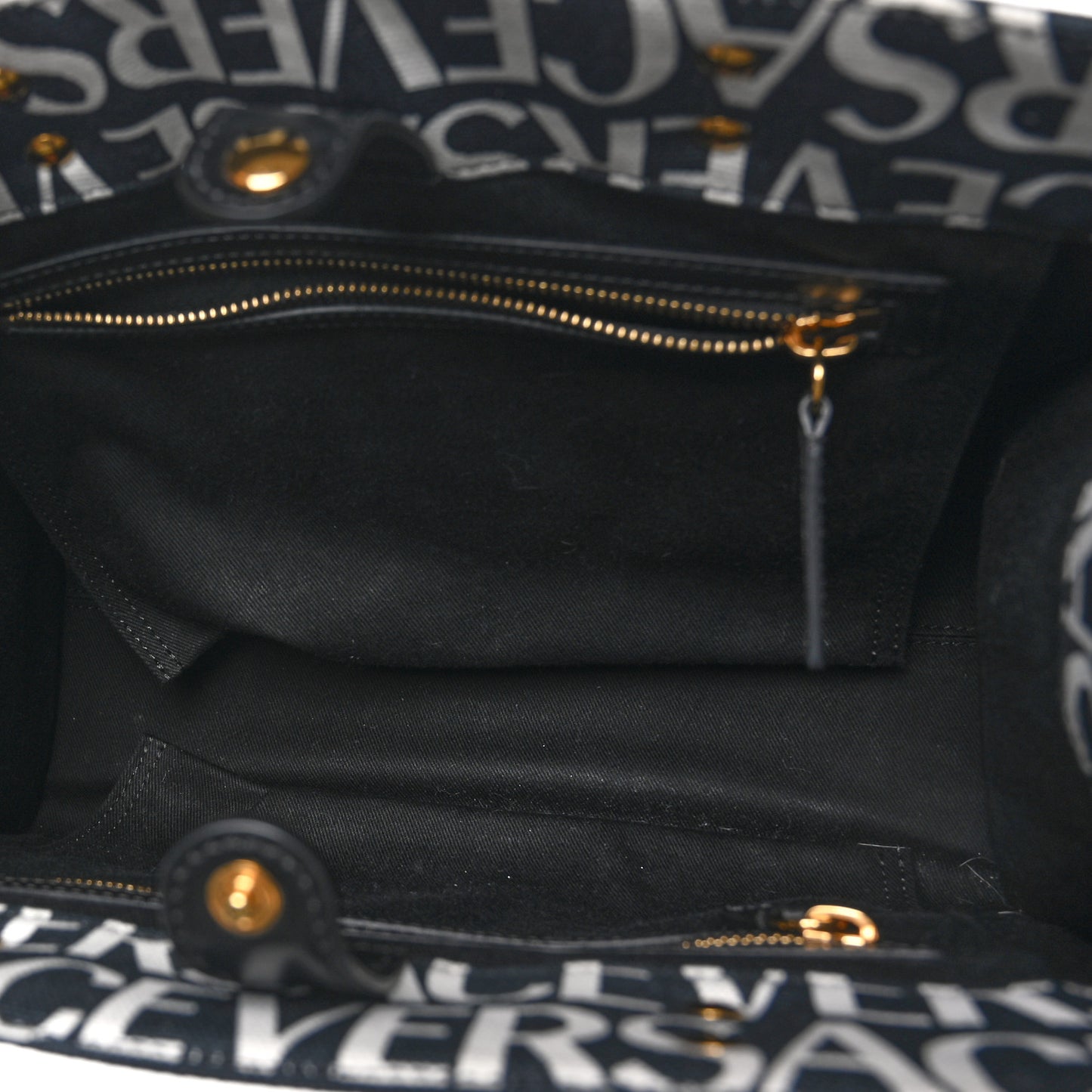 Canvas Calfskin Allover La Medusa Small Tote Black
