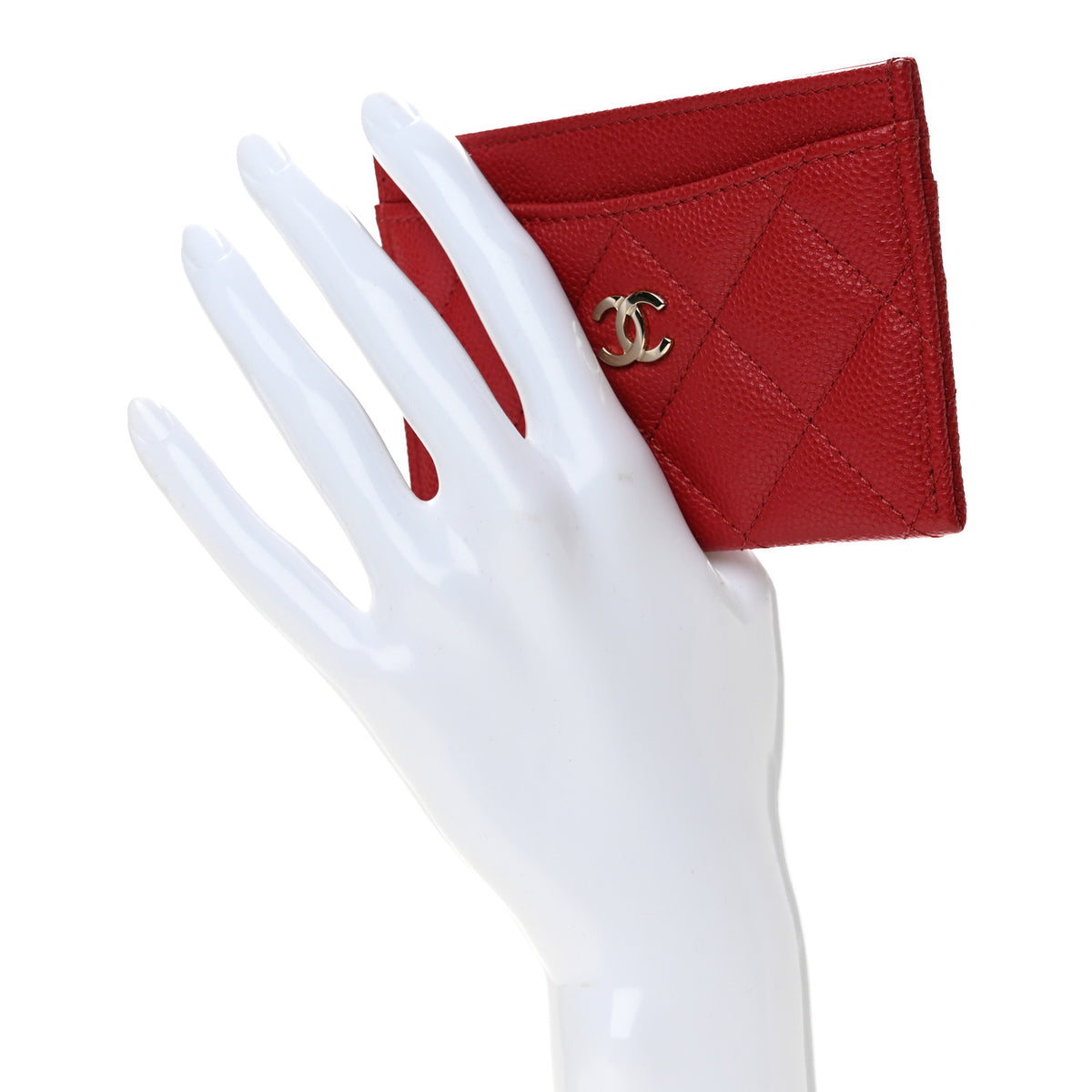 Caviar Quilted Card Holder Red