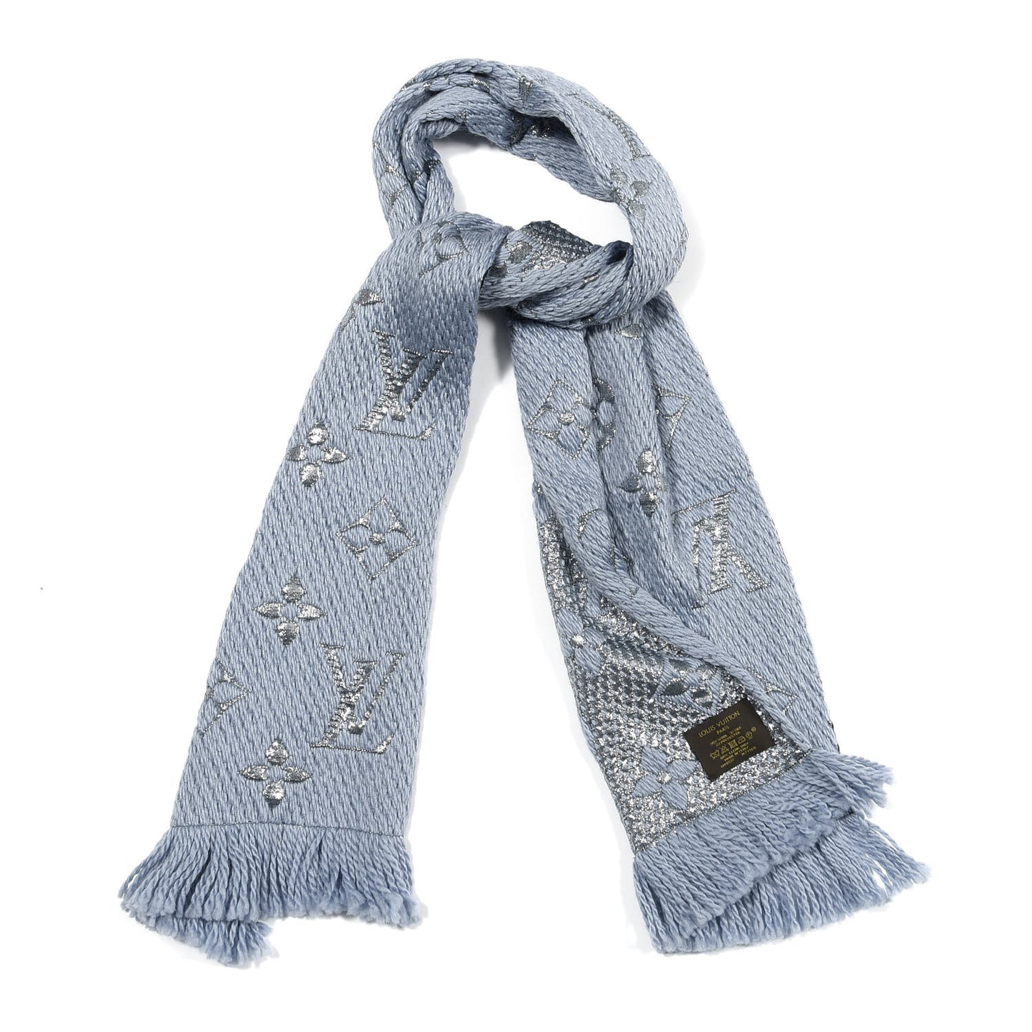 Wool Silk Logomania Shine Scarf Blue