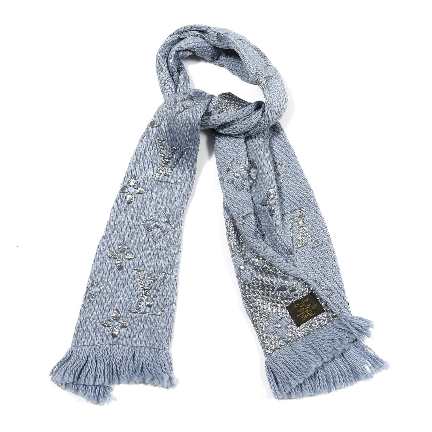Louis Vuitton Wool Silk Logomania Shine Scarf Blue 1 of 3