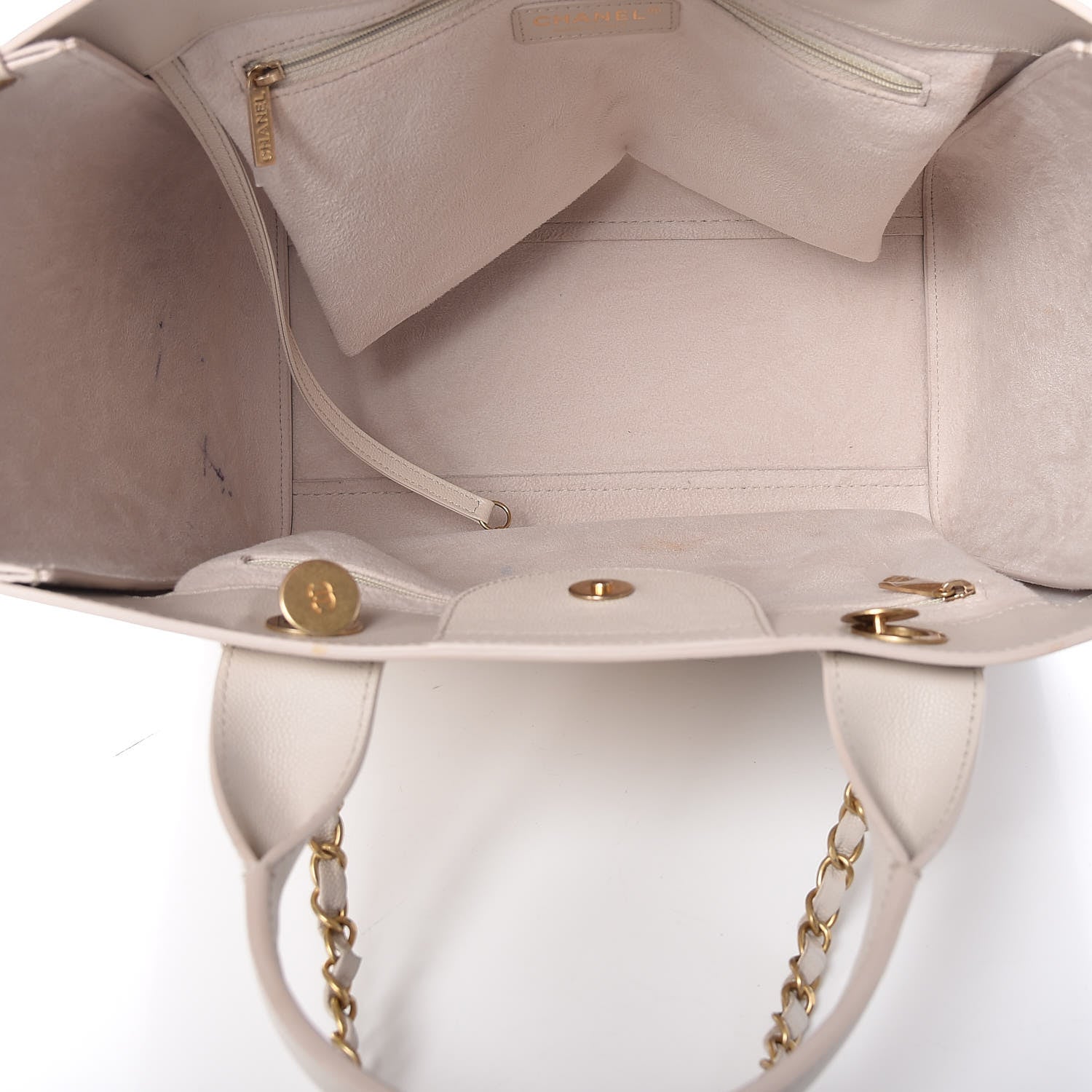 Chanel Caviar Small Studded Deauville Tote Ivory 5 of 16