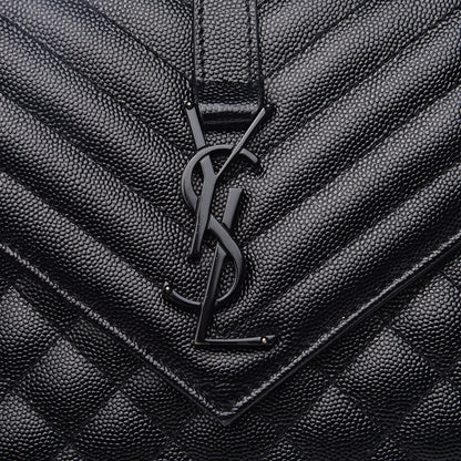 Saint Laurent Grain De Poudre Textured Mixed Matelasse Triquilt Medium Monogram Satchel Black 10 of 10