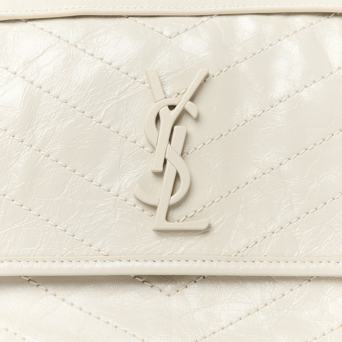 Crinkled Calfskin Matelasse Monogram Medium Niki Chain Satchel Crema Soft