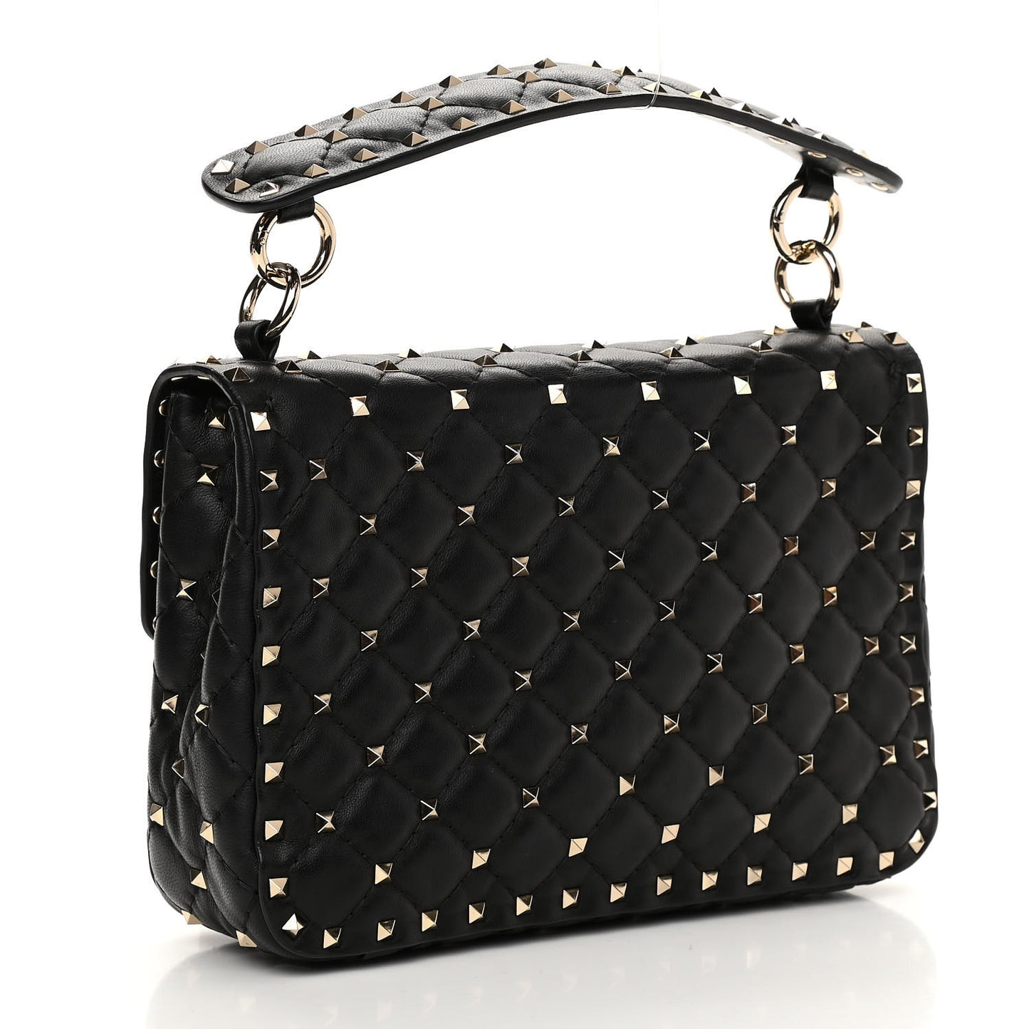Lambskin Ayers Flames Medium Rockstud Spike Shoulder Bag Black