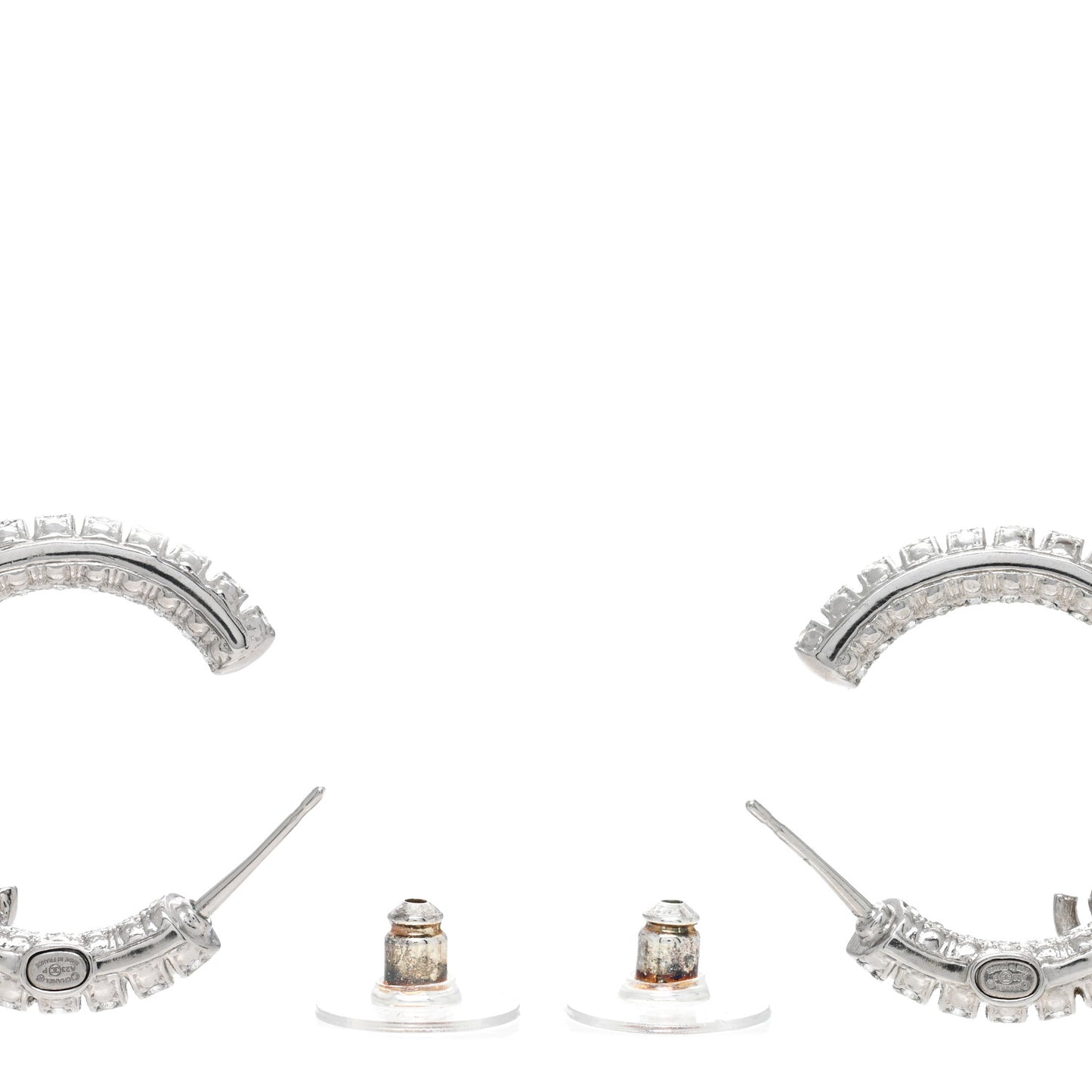 Crystal CC Hoop Earrings Silver