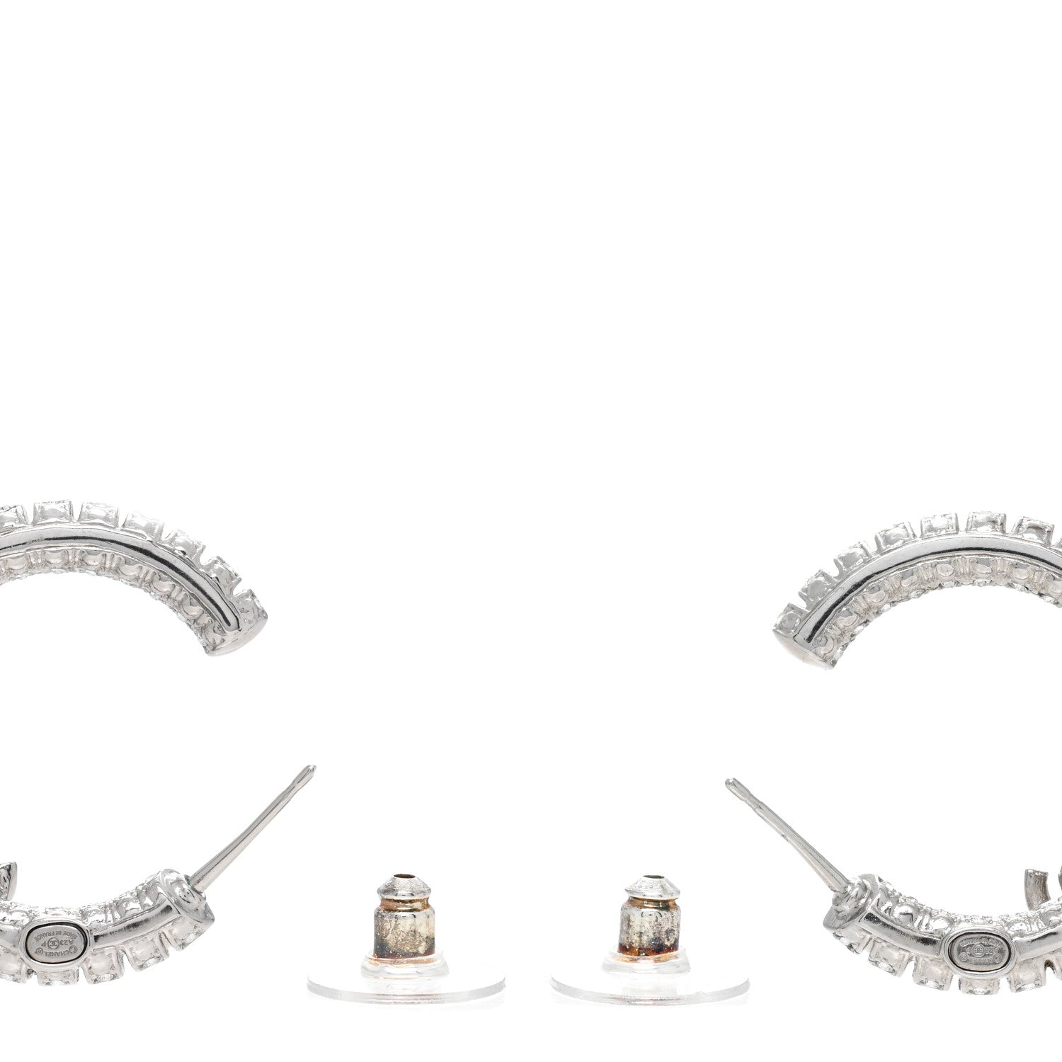 Chanel Crystal CC Hoop Earrings Silver 4 of 4