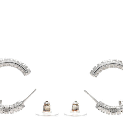 Chanel Crystal CC Hoop Earrings Silver 4 of 4