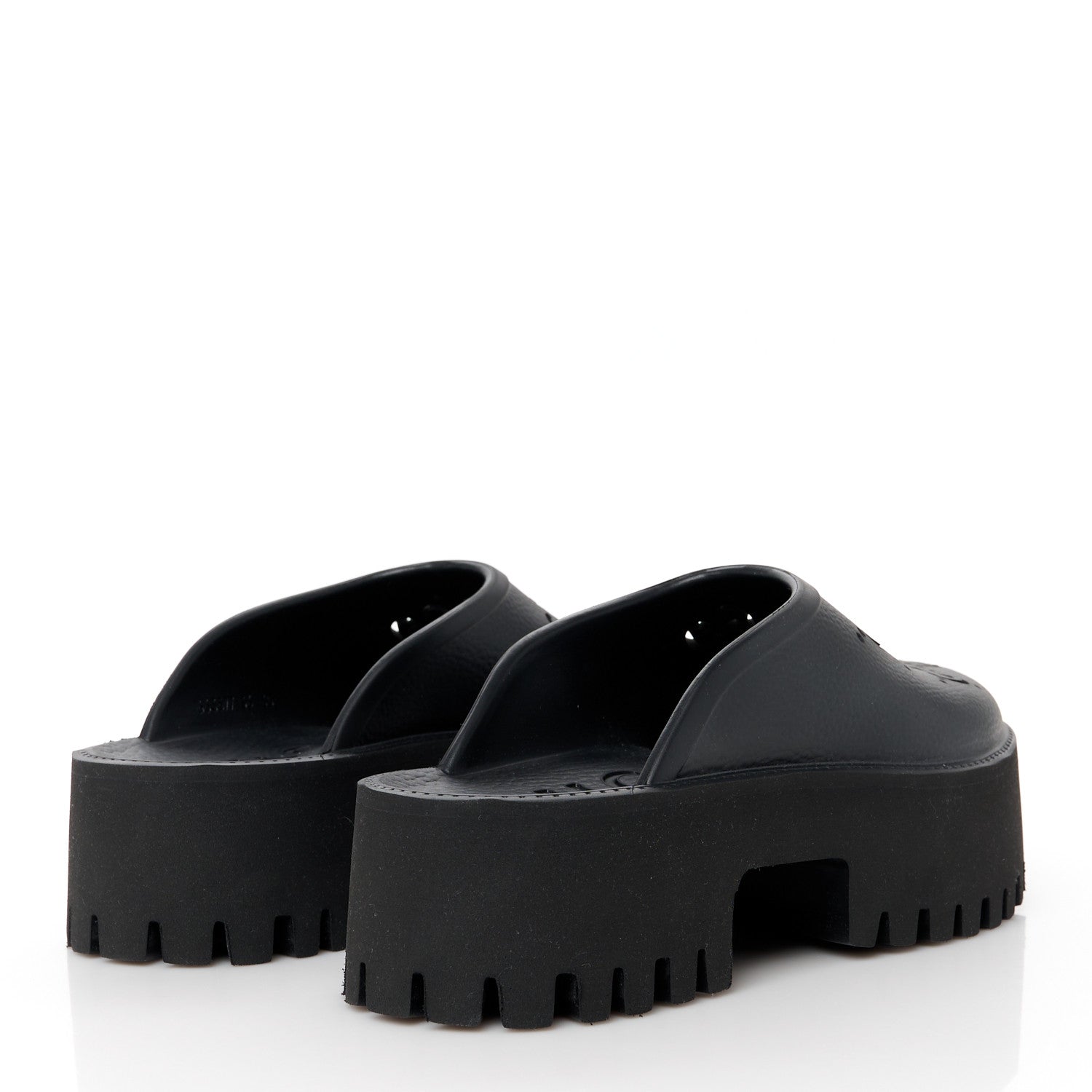Gucci Rubber GG Monogram Perforated Elea Platform 55mm Lug Sole Sandals 36 Black 4 of 9