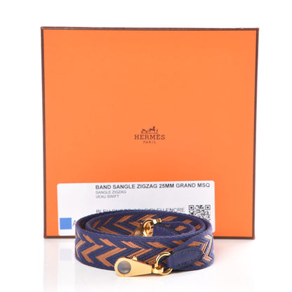 Hermes Toile Swift 25mm Sangle ZigZag Shoulder Strap Bleu Encre Gold 5 of 5