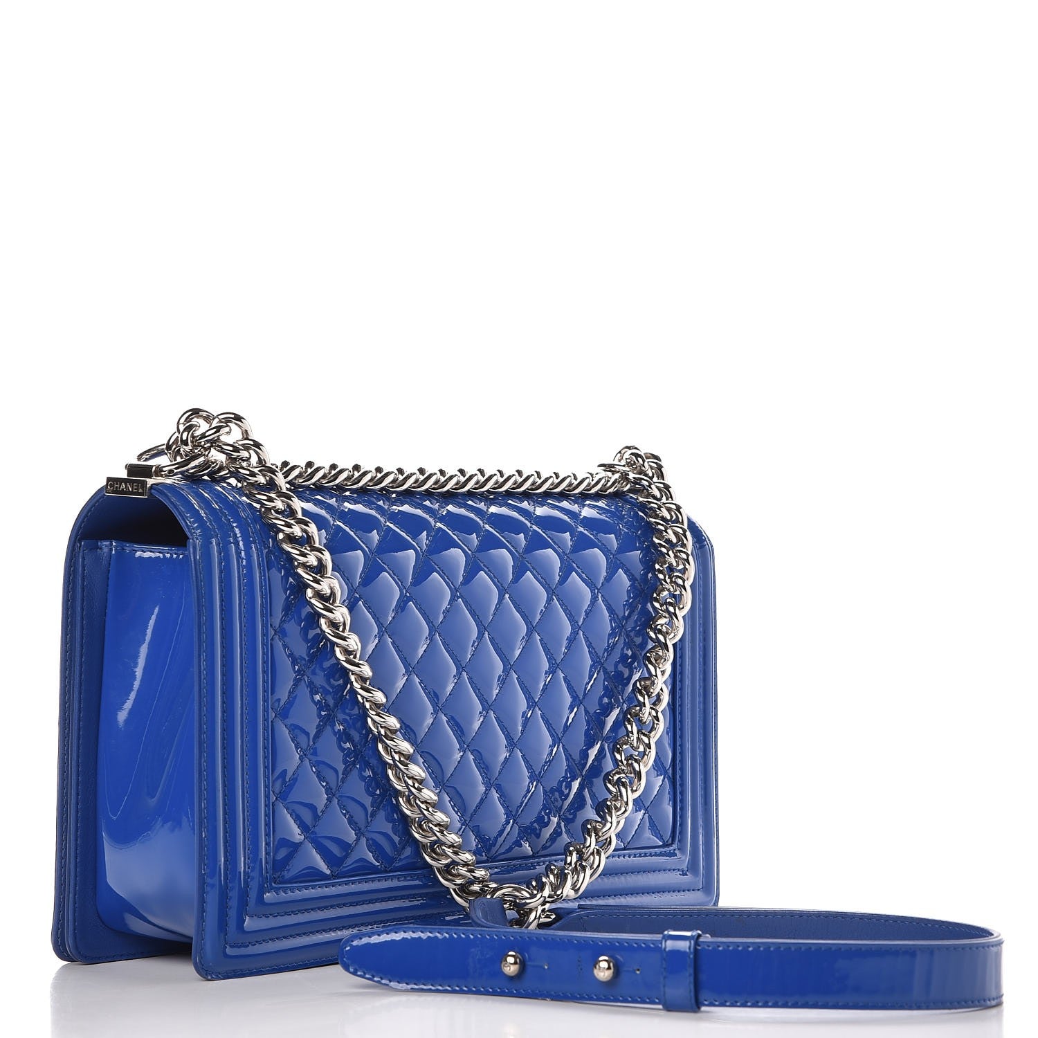 Chanel Patent Calfskin Quilted New Medium Plexiglass Boy Flap Blue 2 of 9