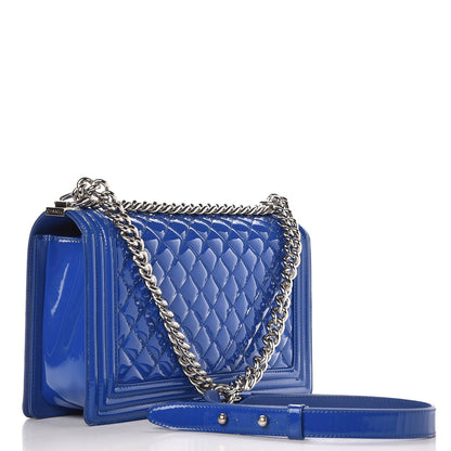 Chanel Patent Calfskin Quilted New Medium Plexiglass Boy Flap Blue 2 of 9