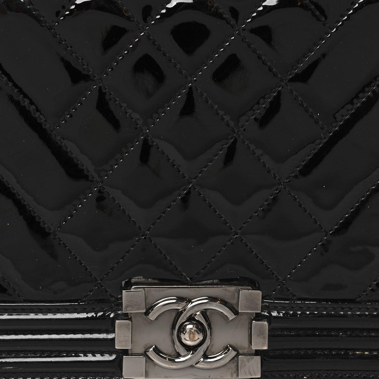Patent Chevron Quilted New Medium Boy Flap Black