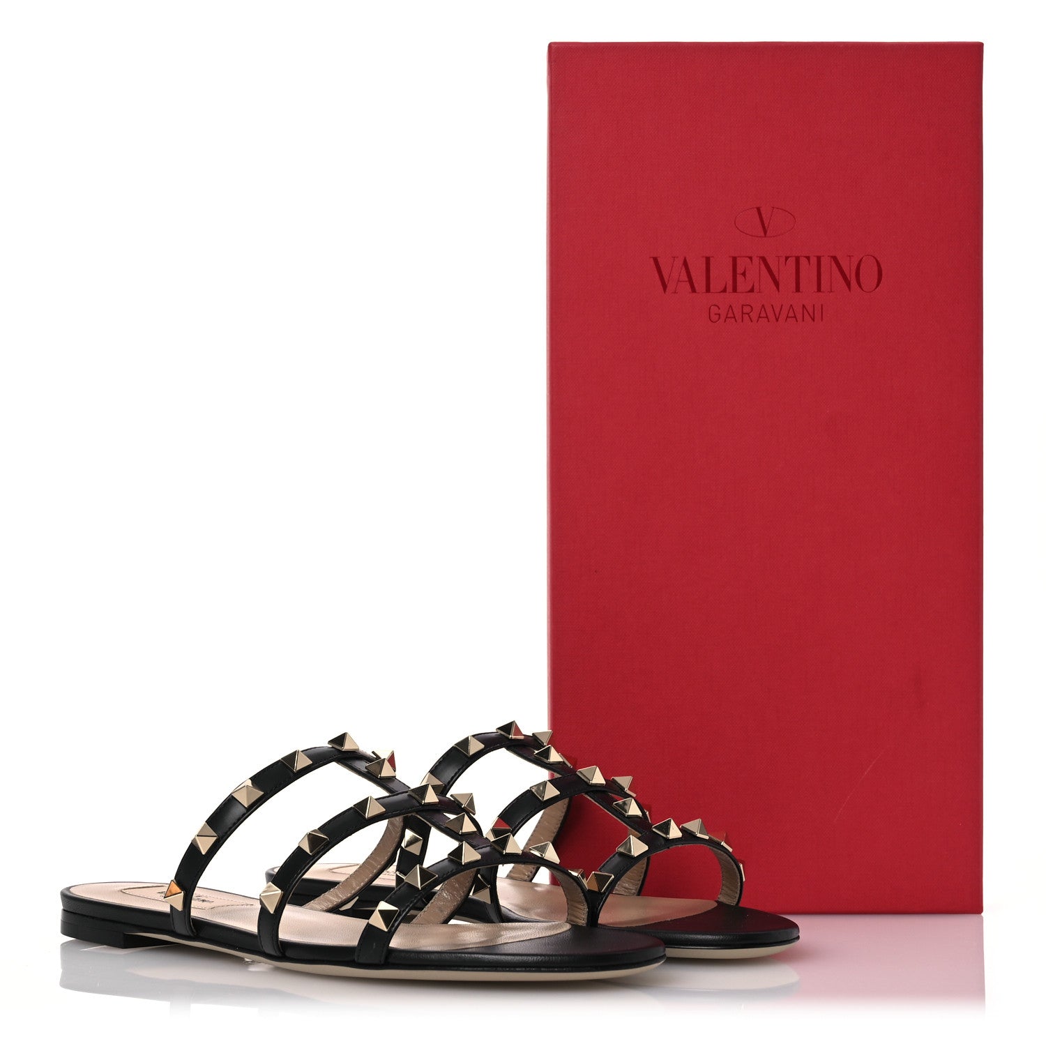 Valentino Garavani Nappa Rockstud Caged Flat Slide Sandals 36 Black 10 of 10