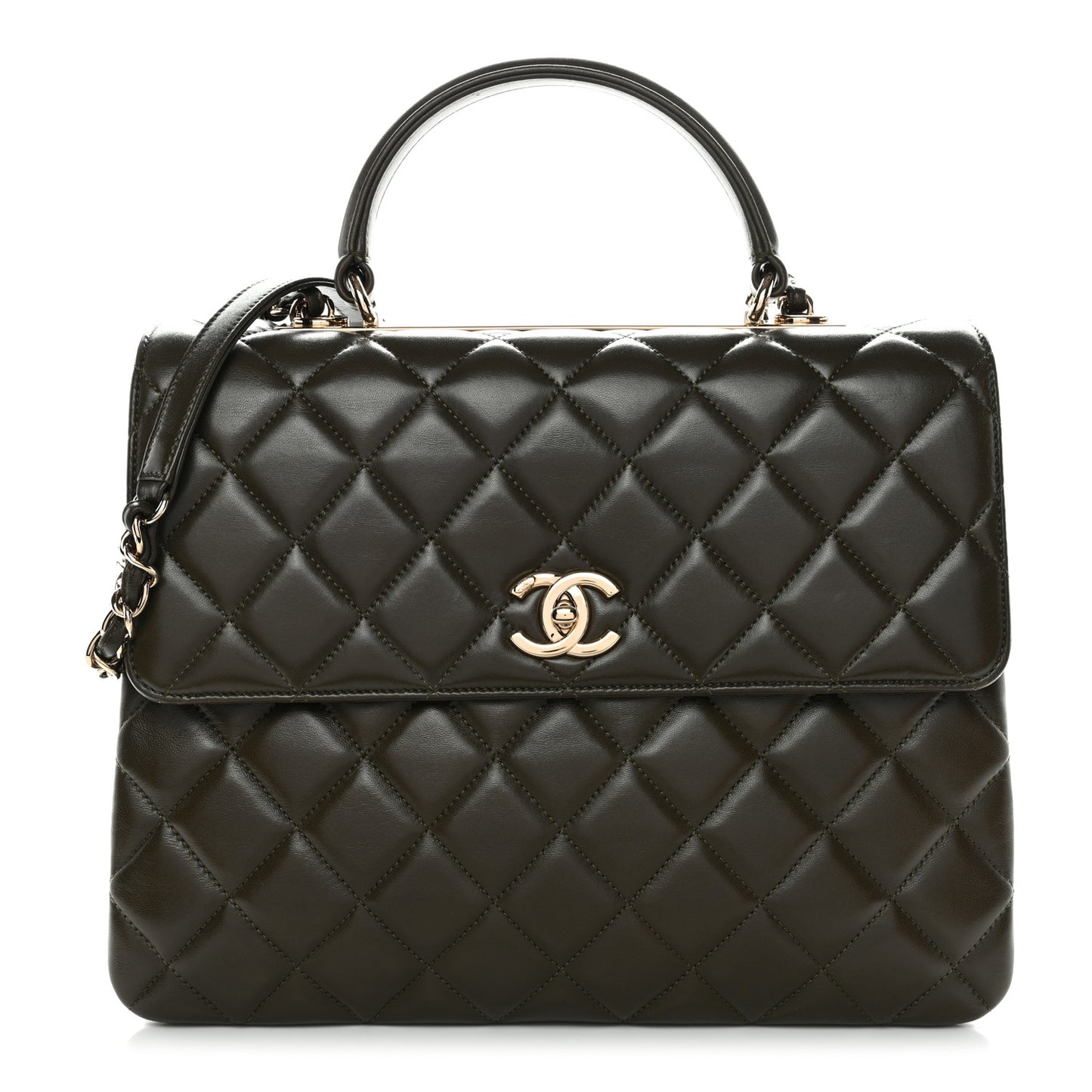 Lambskin Quilted Large Trendy CC Dual Handle Flap Bag Khaki