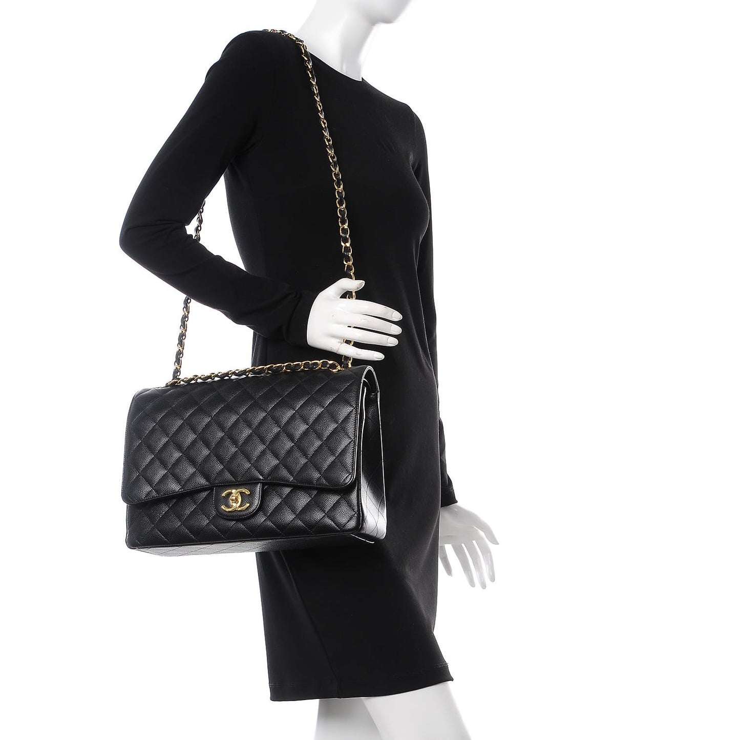 Caviar Quilted Maxi Double Flap Black