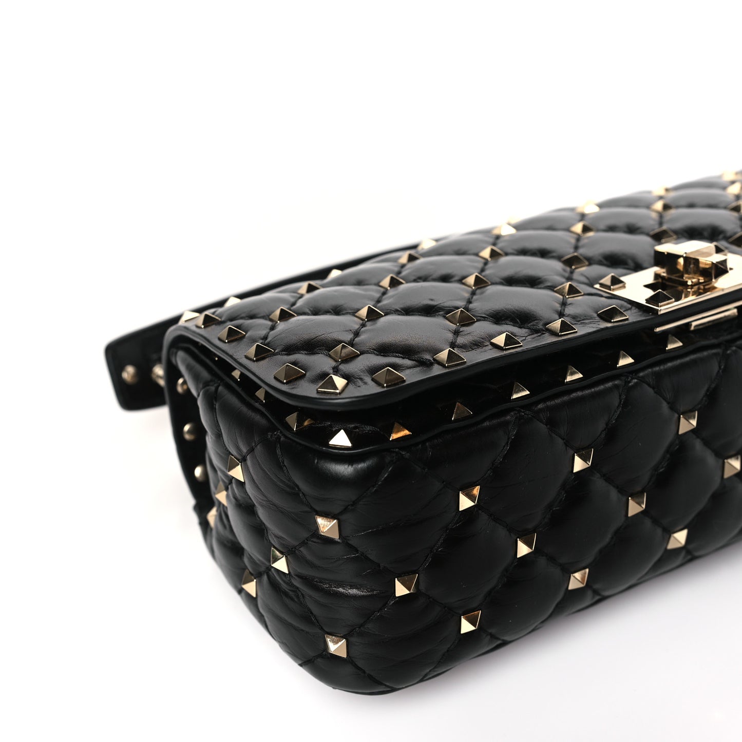 Calfskin Rockstud Spike Convertible Shoulder Bag Black