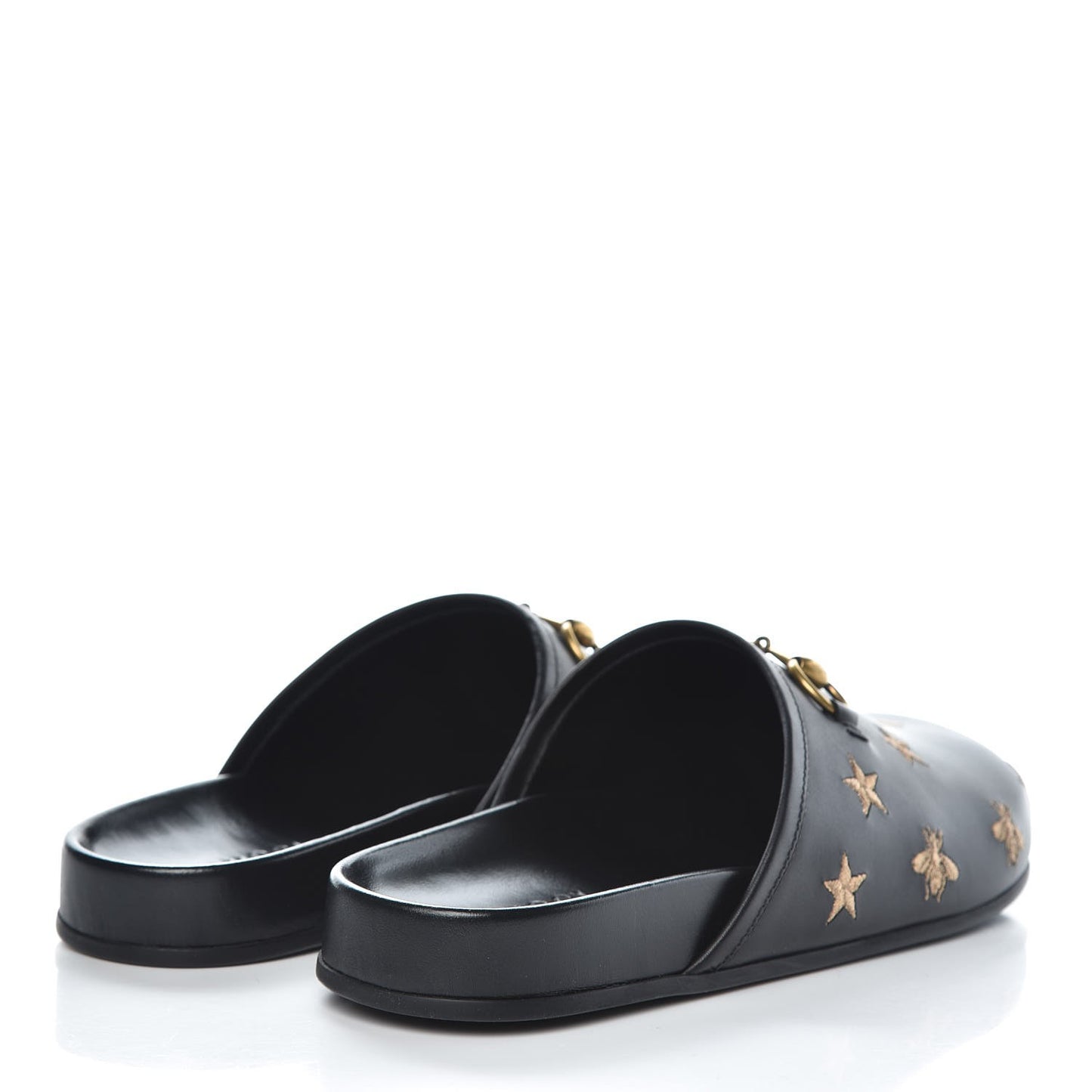 Calfskin Bee Star Embroidered Mens Horsebit River Slippers 9 Black