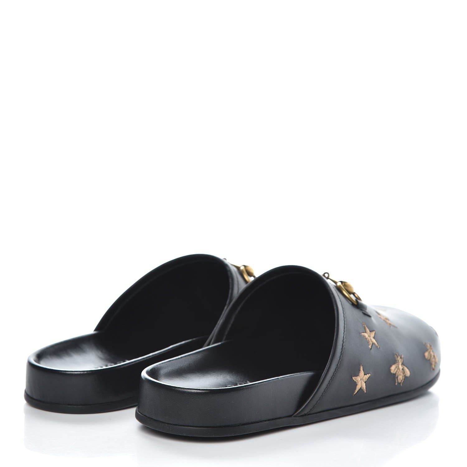 Gucci Calfskin Bee Star Embroidered Mens Horsebit River Slippers 9 Black 4 of 9