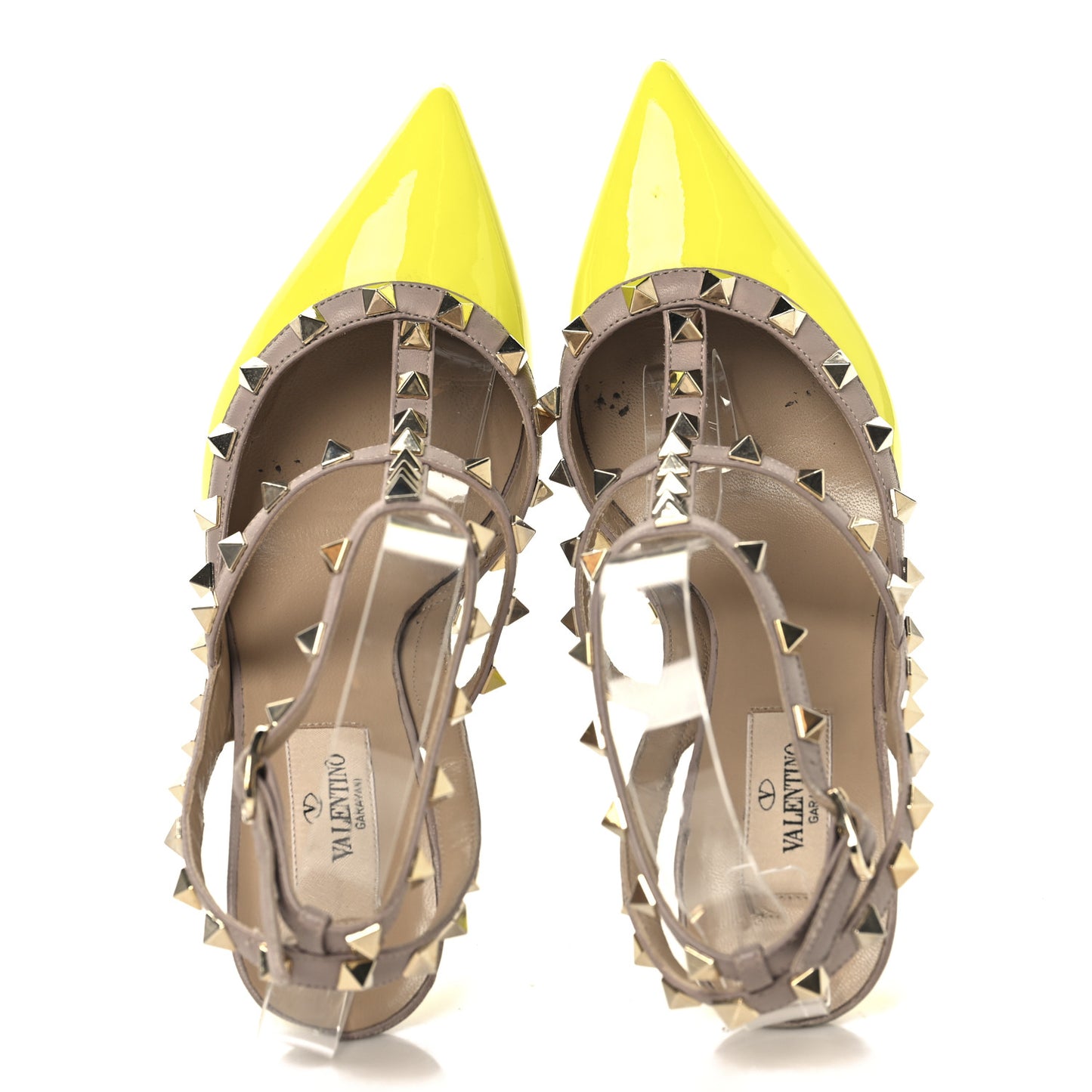 Patent Nappa Rockstud Ankle Strap 100mm Pumps 37.5 Yellow Fluo Poudre