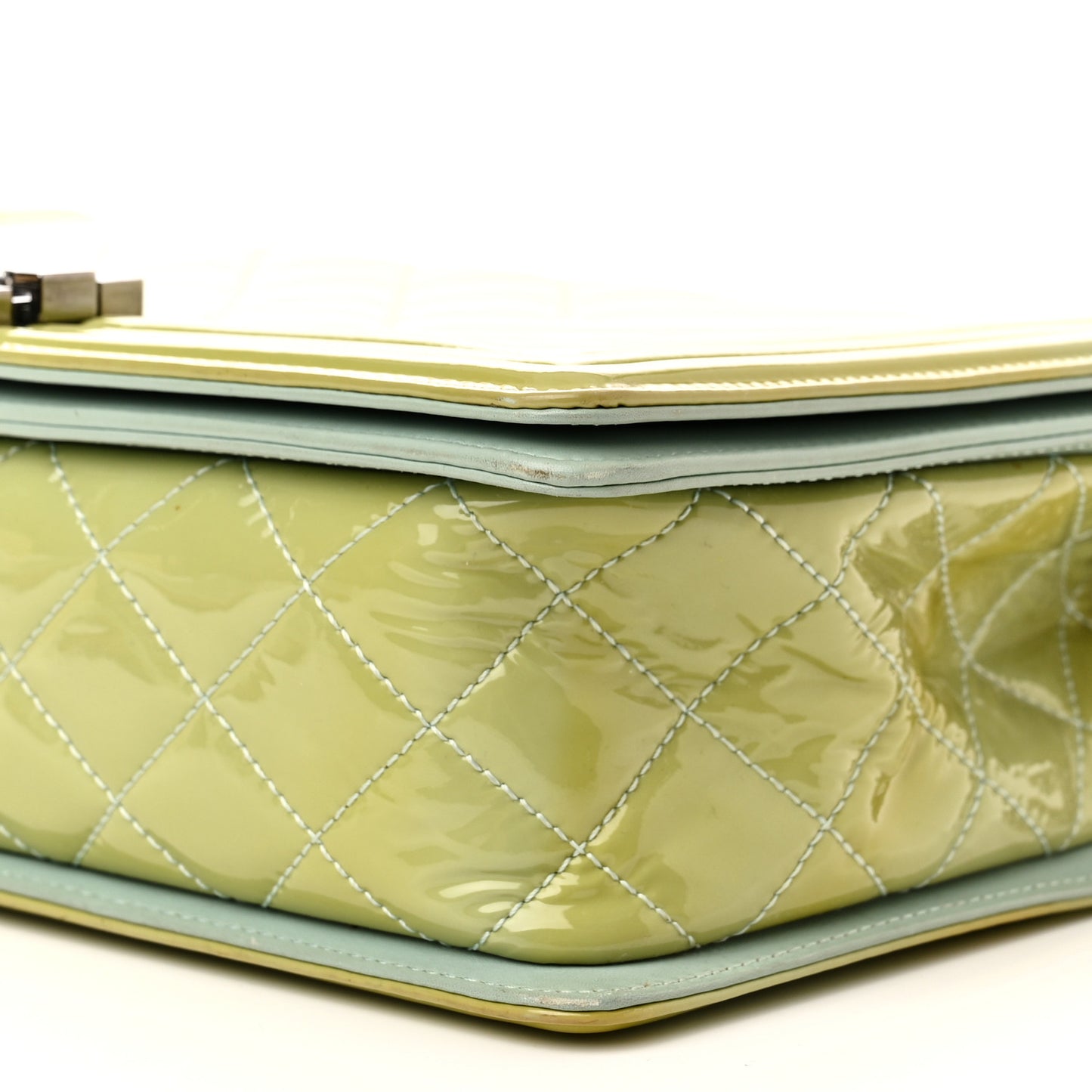 Patent Chevron Quilted New Medium Boy Flap Green