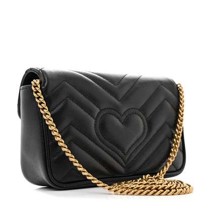 Gucci Calfskin Matelasse Super Mini GG Marmont Shoulder Bag Black 3 of 10