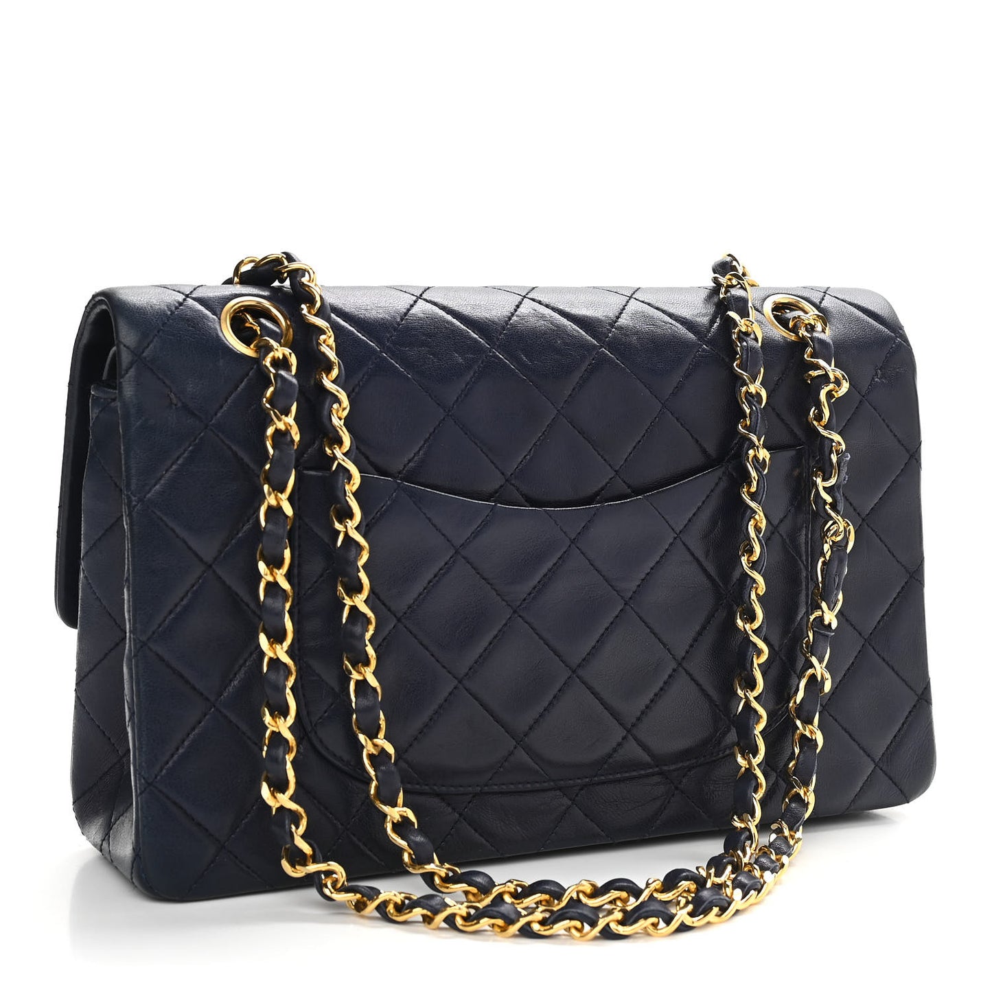 Lambskin Quilted Small Double Flap Navy
