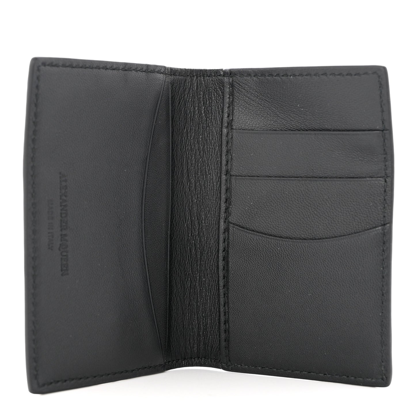 Metallic Calfskin Skull Bi Fold Card Holder Gold