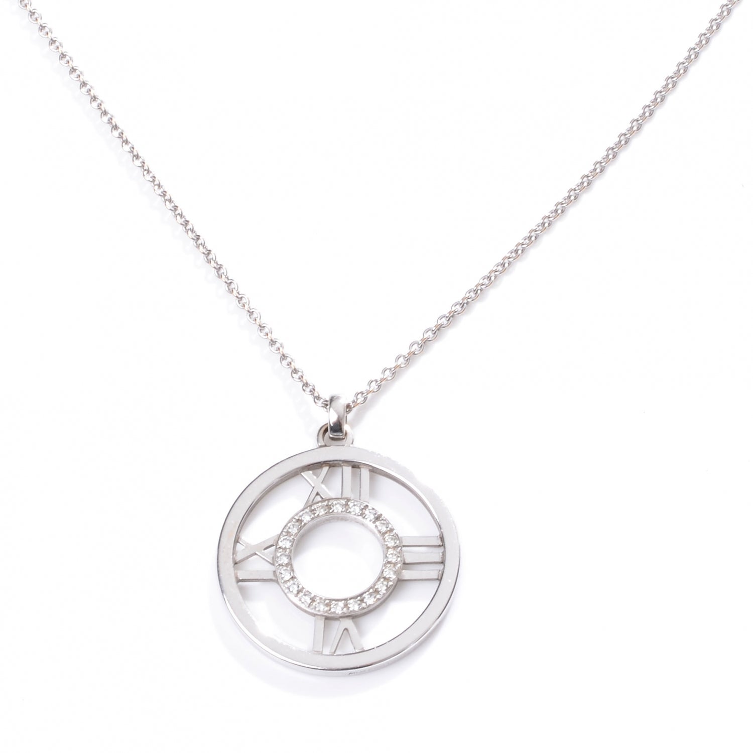 Tiffany 18k White Gold Diamond Atlas Pendant Necklace 1 of 7