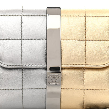 Chanel Metallic Lambskin Square Quilted Wristlet Clutch Gold Silver 9 of 12