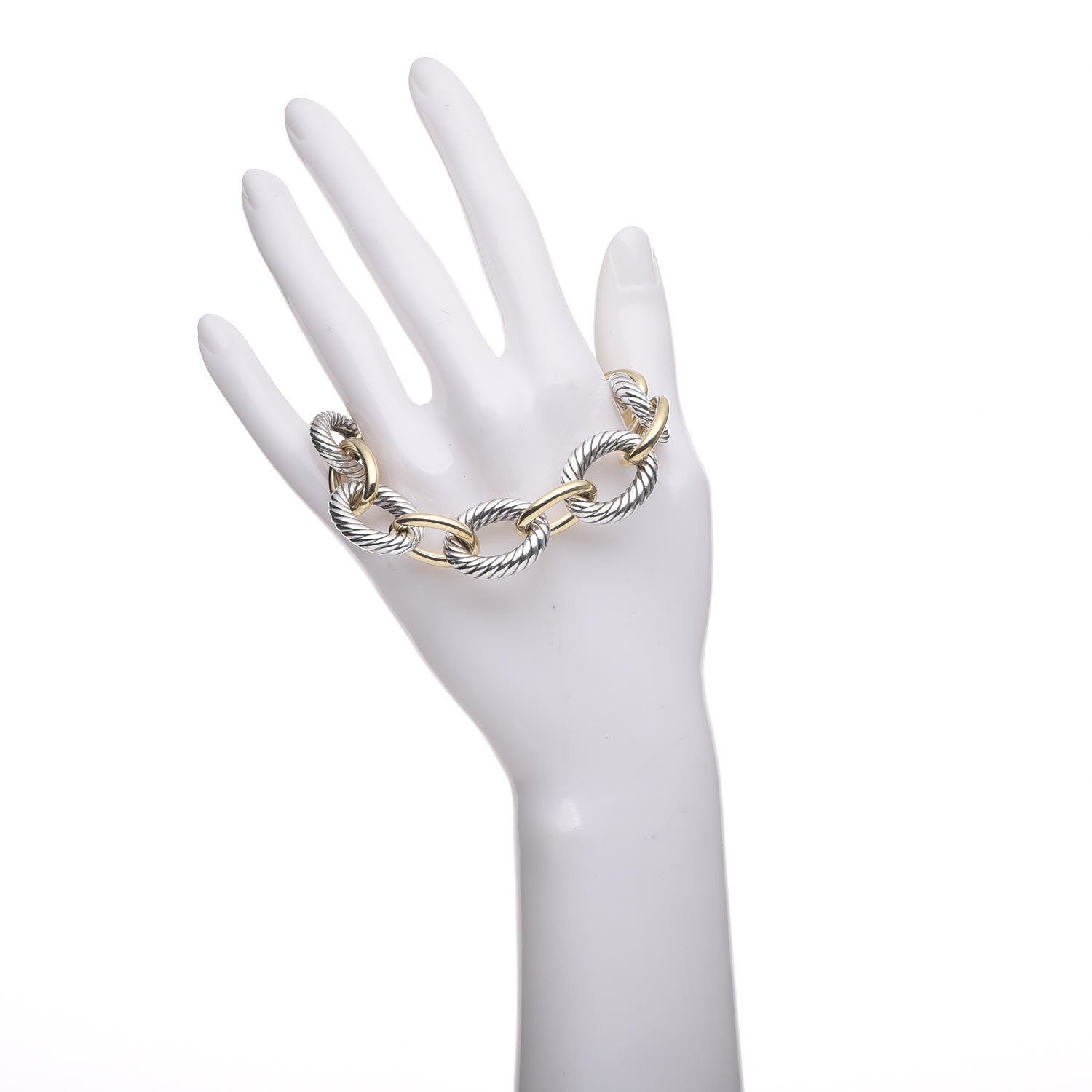 David Yurman Sterling Silver 18K Yellow Gold 12mm Large Oval Link Bracelet 2 of 5