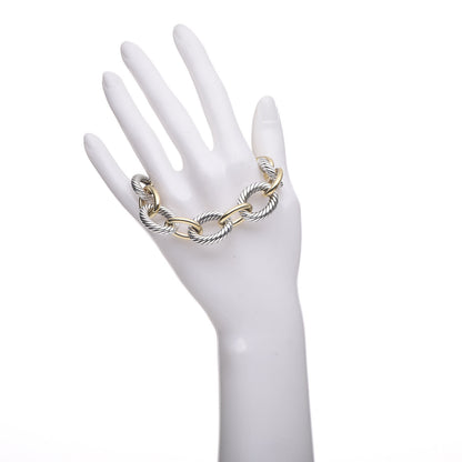David Yurman Sterling Silver 18K Yellow Gold 12mm Large Oval Link Bracelet 2 of 5