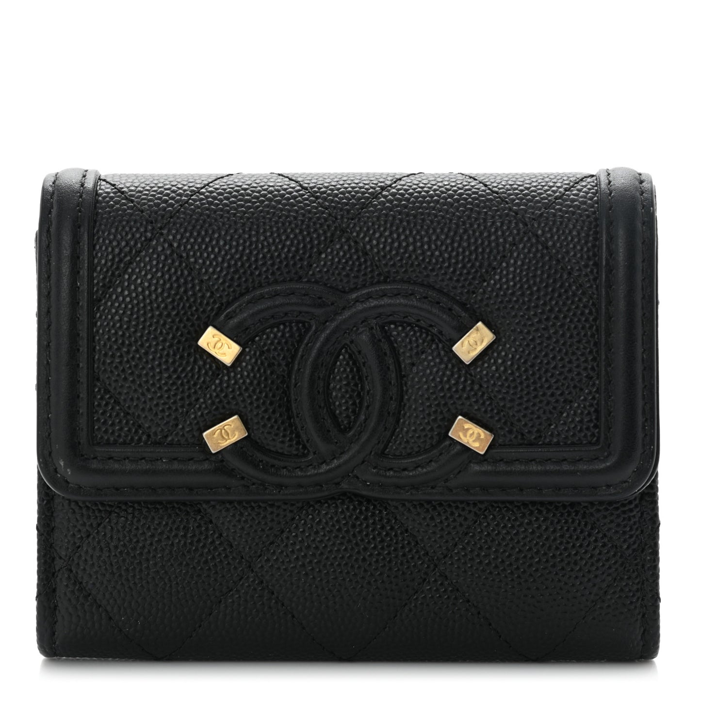 Caviar Quilted Medium Filigree Flap Wallet Black