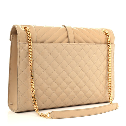 Saint Laurent Grain De Poudre Mixed Matelasse Large Triquilt Monogram Satchel Nude Powder 3 of 11