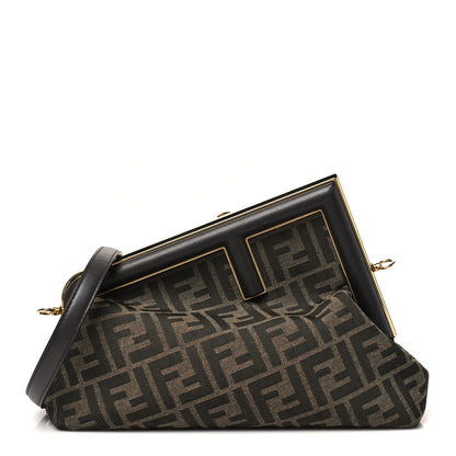 Fendi Shiny Nappa Fabric Jacquard FF 1974 Midi Fendi Tobacco Moro Ebano 1 of 10