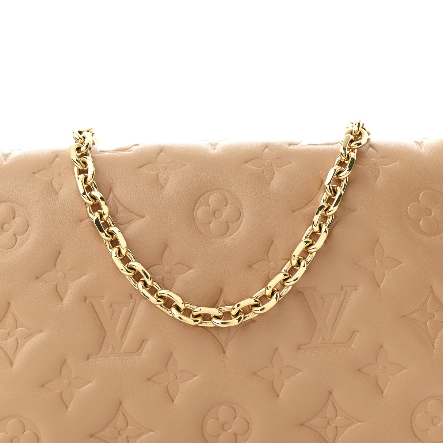 Lambskin Embossed Monogram Pochette Coussin Camel