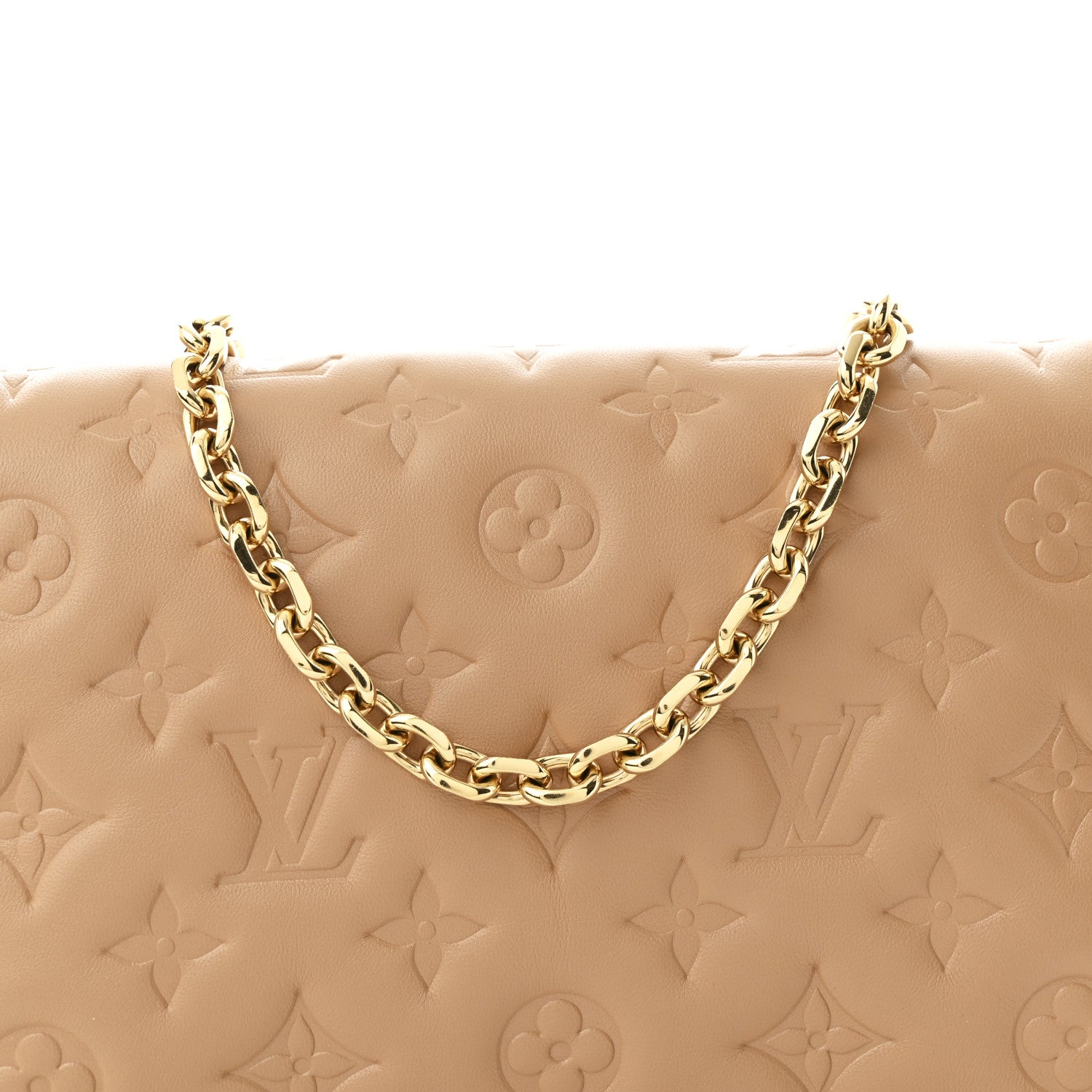 Louis Vuitton Lambskin Embossed Monogram Pochette Coussin Camel 7 of 9