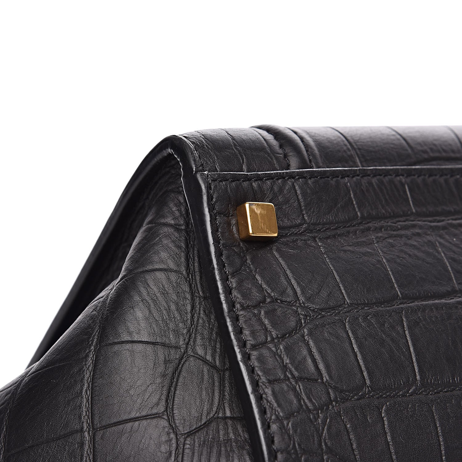 Celine Crocodile Embossed Calfskin Medium Phantom Luggage Black 10 of 14